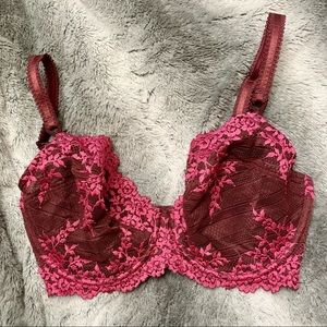 Wacoal Burgundy/Maroon and Pink Floral Lace Underwire Bra 34DD